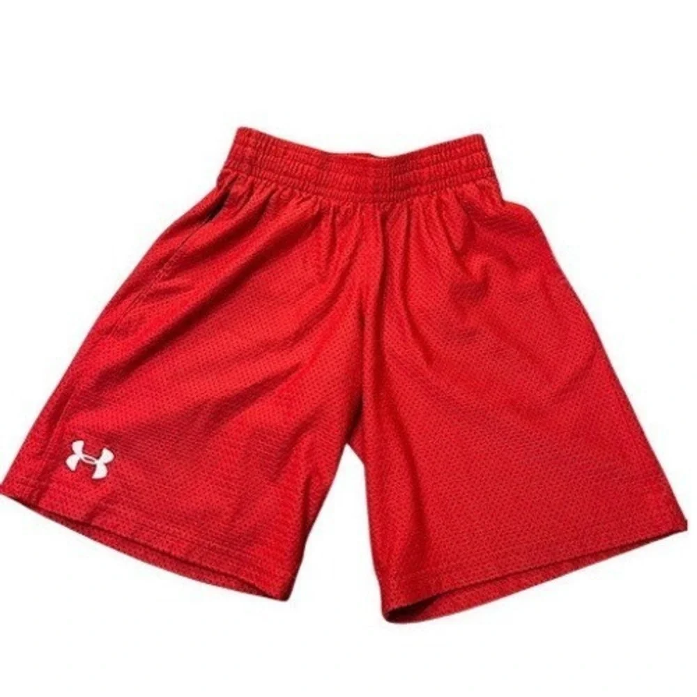 Under Armour Boys HeatGear Mesh Athletic Shorts Red Loose Fit YSM Small